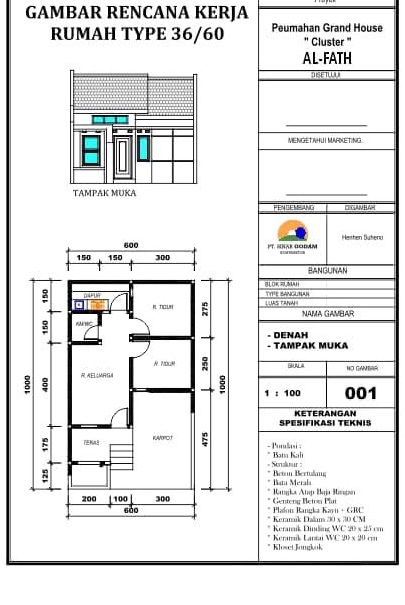 Gambar Rencana Kerja Rumah Type 36/60 GHR Cluster Al-Fath